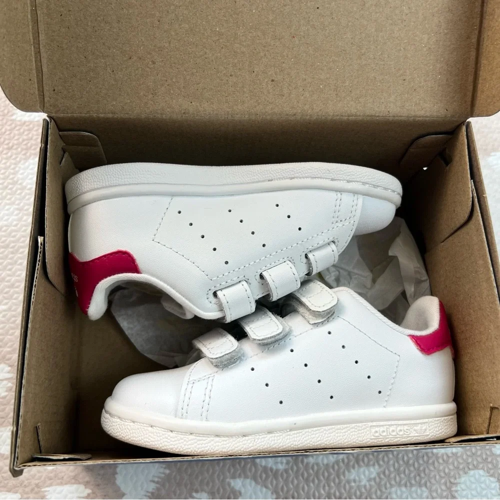 Adidas Stan Smith Kids White and Pink Sneakers Shoes For Girls 7K - Picture 6 of 6